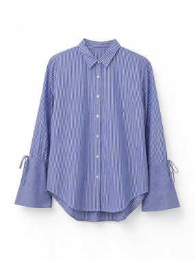 Loft Blue and White Striped Button-Up Shirt with Bell Sleeves Size S